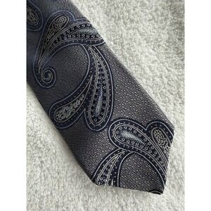 Giannini	Navy Blue Silver Paisley Woven Jacquard Skinny Italian Silk Tie Necktie